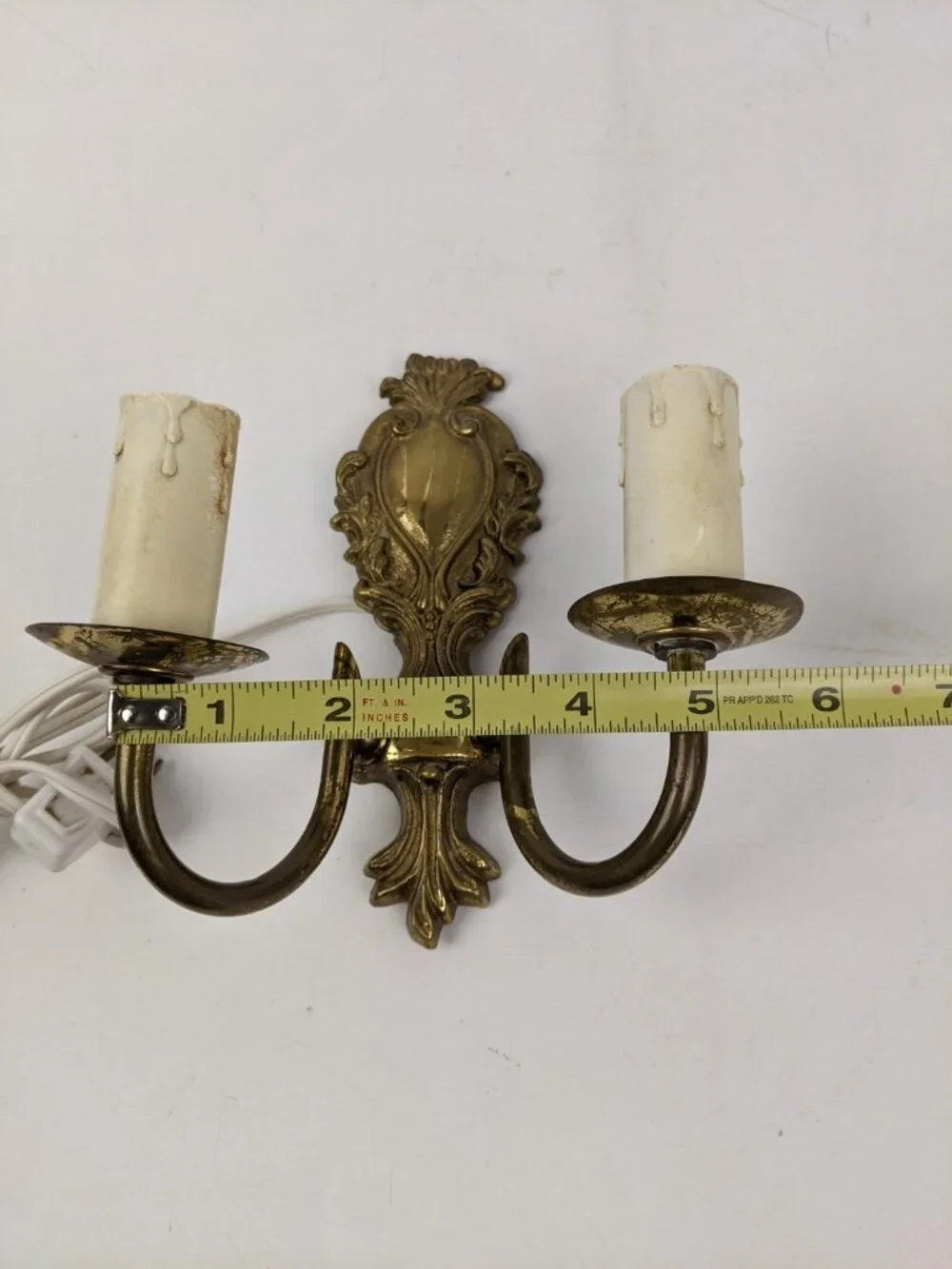 Vintage Brass Double Arm Wall Sconce Ornate Electric Candle Style Light